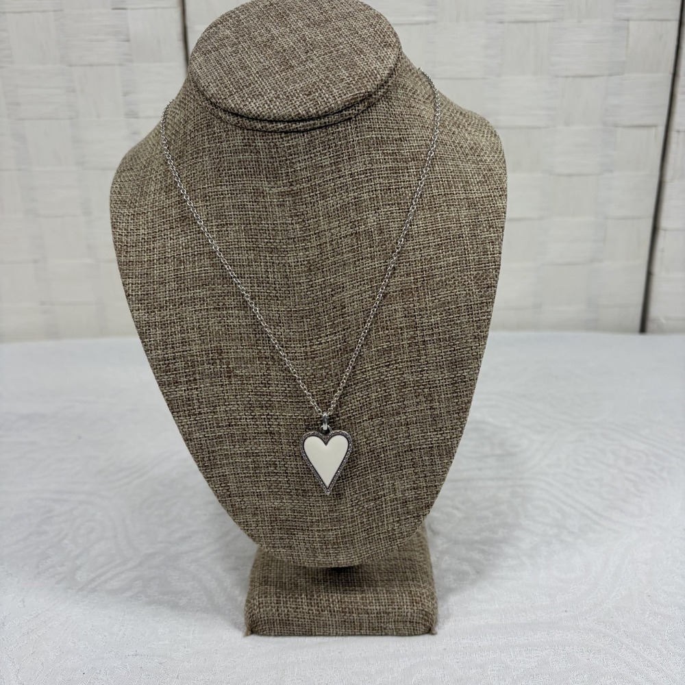 Brighton Dazzling Love White heart pendant necklace silver tone white NEW